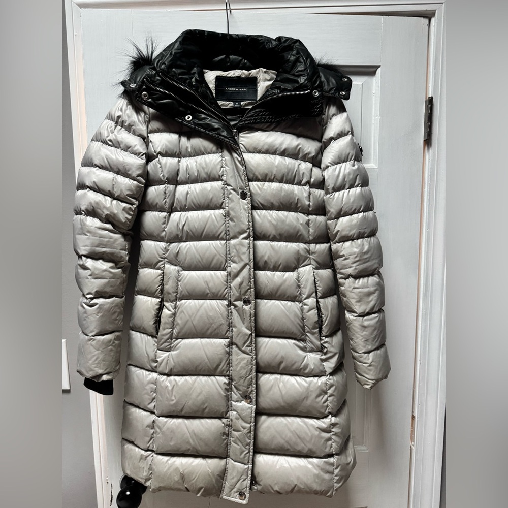 Andrew Marc Silver Puffer Coat